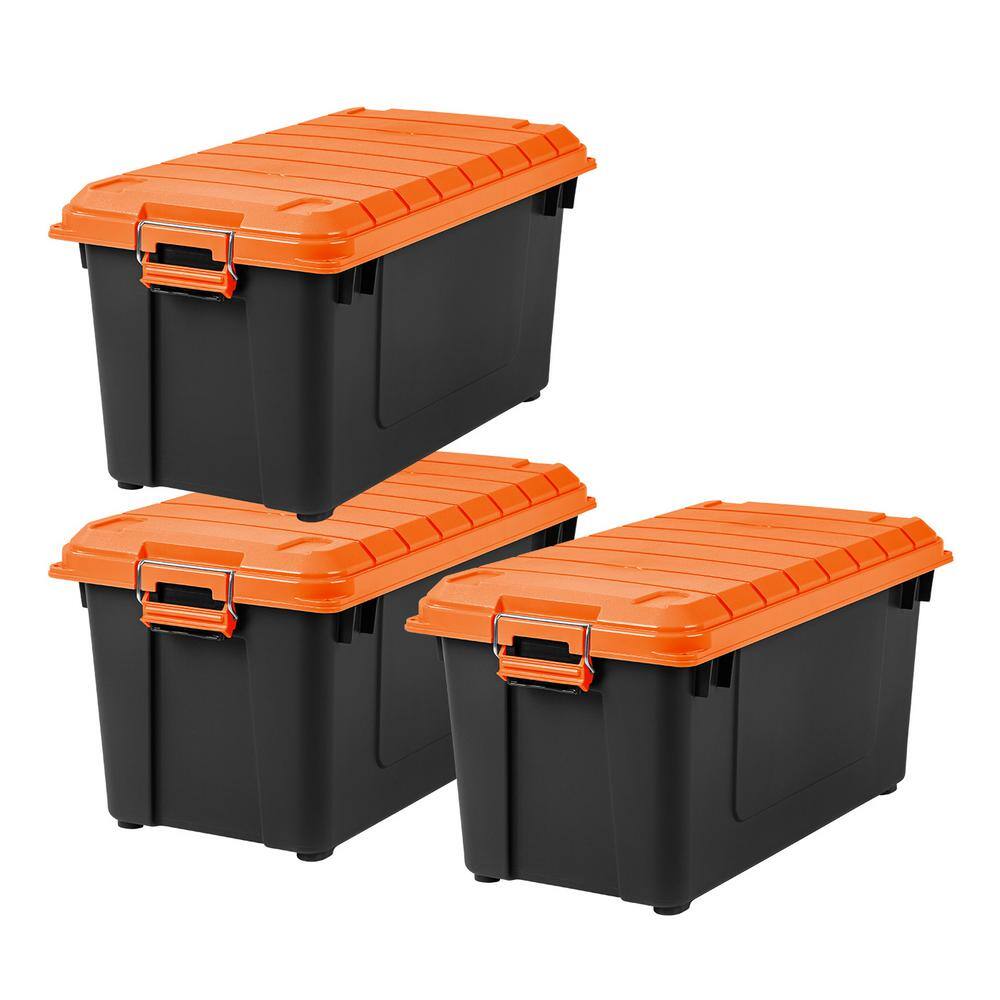 IRIS 82 Qt. WEATHERTIGHT Storage Box Store-It-All Utility Tote in OrangeBlack (3-Pack) 585025