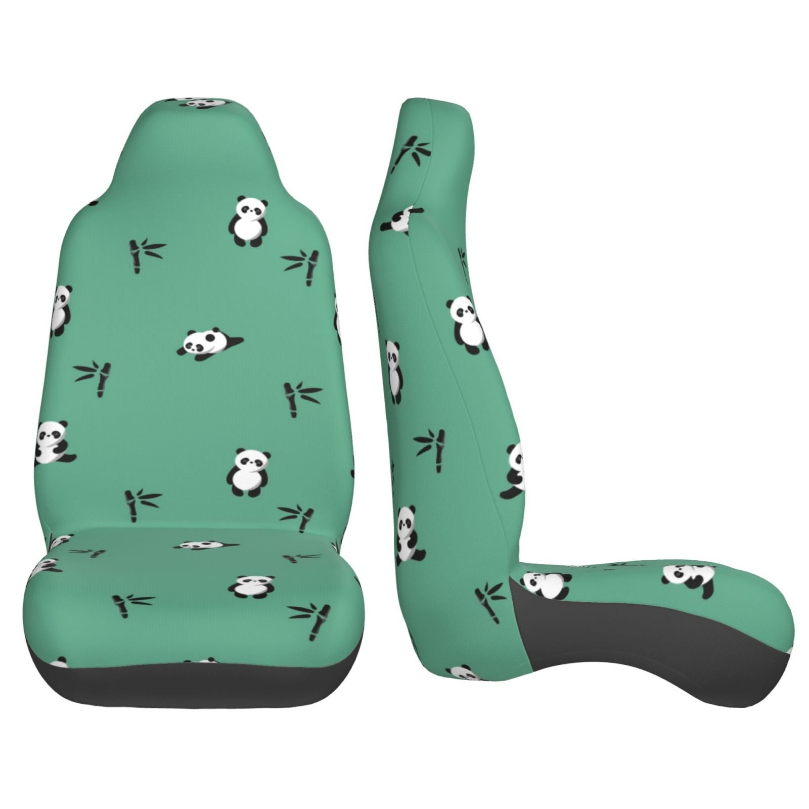 TEQUAN Front Seat Covers， Cute Pandas Green Pattern 2 Piece Car Seat Cover Fit Most Car SUV Truck Van