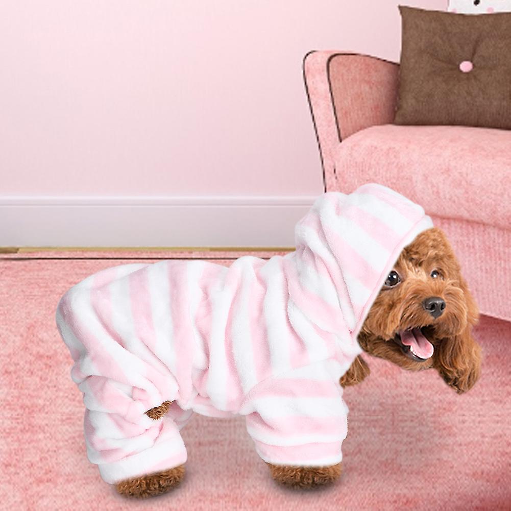 Coral Fleece Pink Stripe Autumn Winter Four Feet Pet Hoodies Clothes Warm Pajamas Clothing For Dogs Cats