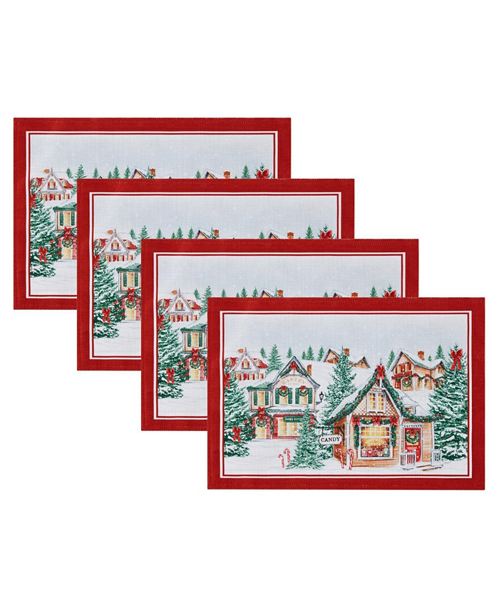 Elrene Storybook Christmas Village Holiday 4 Piece Placemat Set 19 x 13