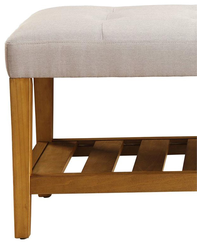 Benzara 16 quotContemporary Style Wood Bench in Light Gray and Brown   Transitional   Upholstered Benches   by Benzara  Woodland Imprts  The Urban Port  Houzz