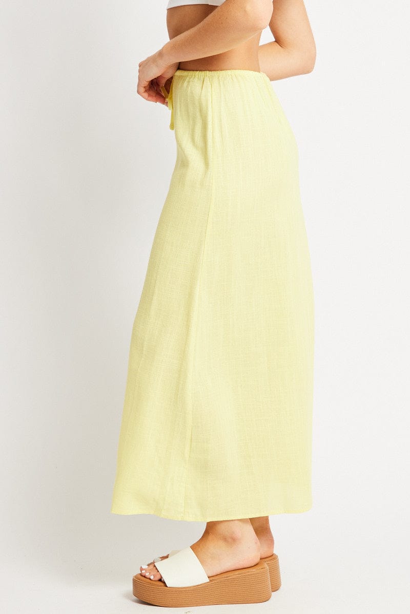 Yellow Midaxi Skirt Relaxed Fit Elastic Waist