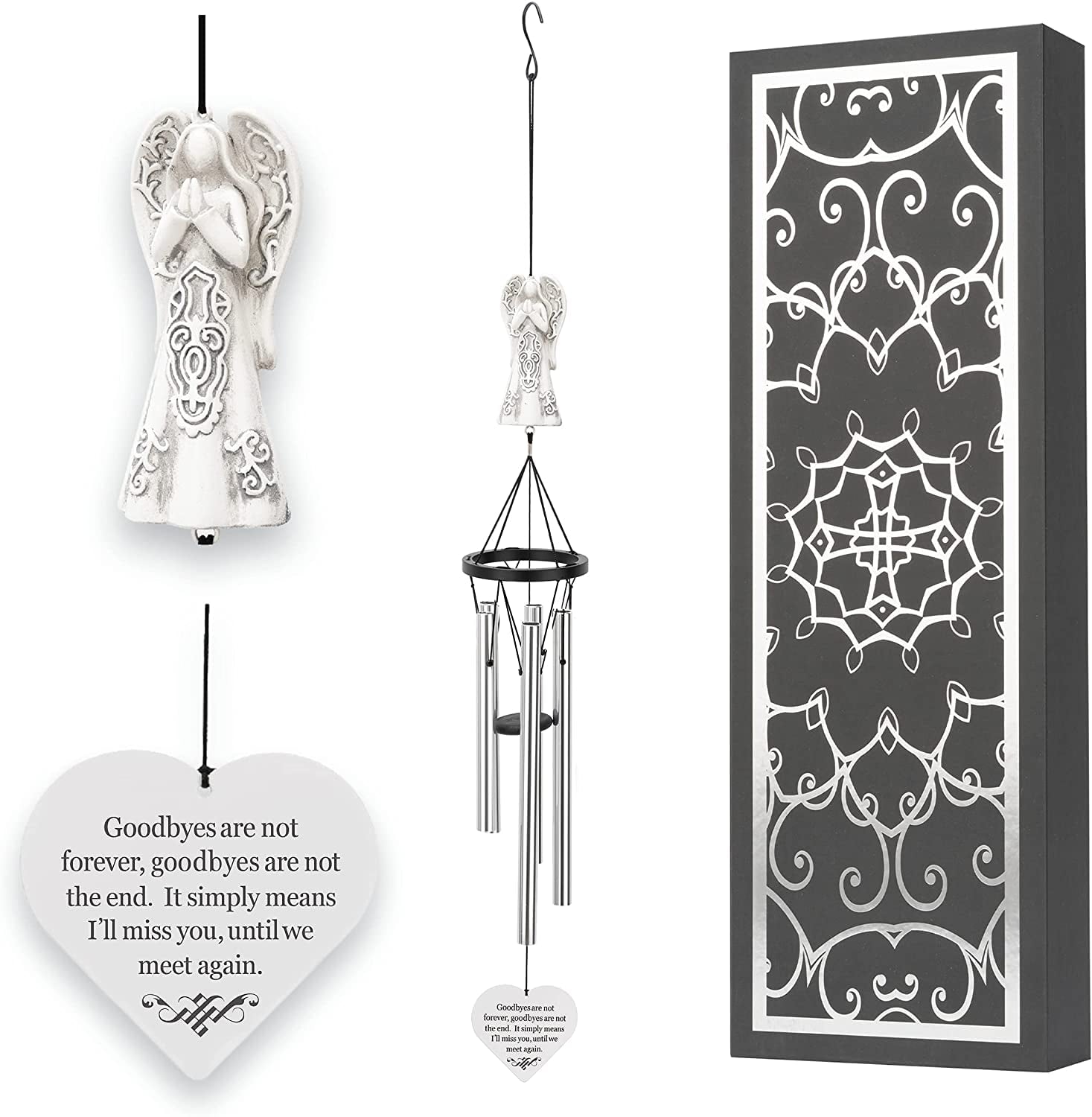 Memorial Wind Chimes with Celtic Angel and Heart - Goodbyes are Not Forever - Sympathy Gifts