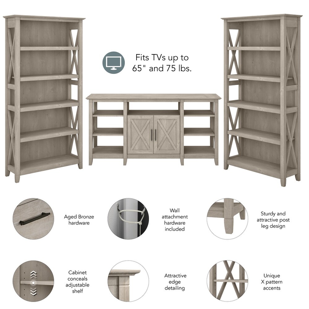 Tall Farmhouse TV Stand with 2 Bookcases by Bush Furniture