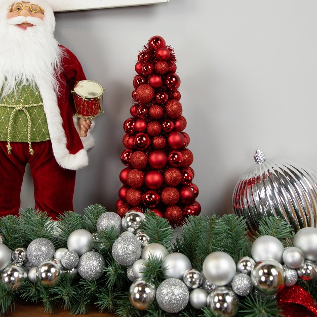 Red 3 finish Shatterproof Ball Christmas Tree With Tinsel