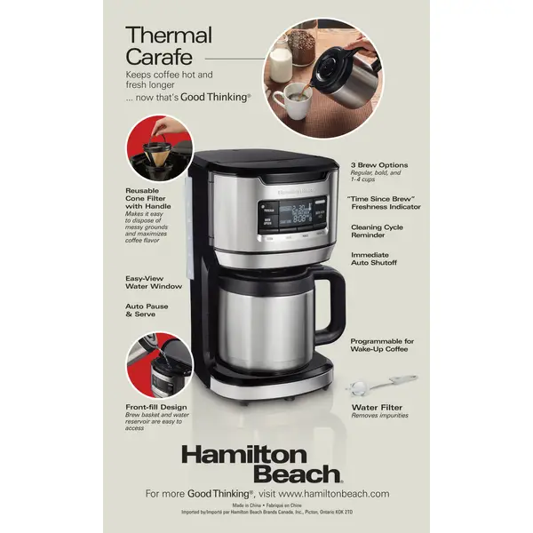 Hamilton Beach Programmable Front-Fill 12-Cup Coffee Maker with Thermal Carafe