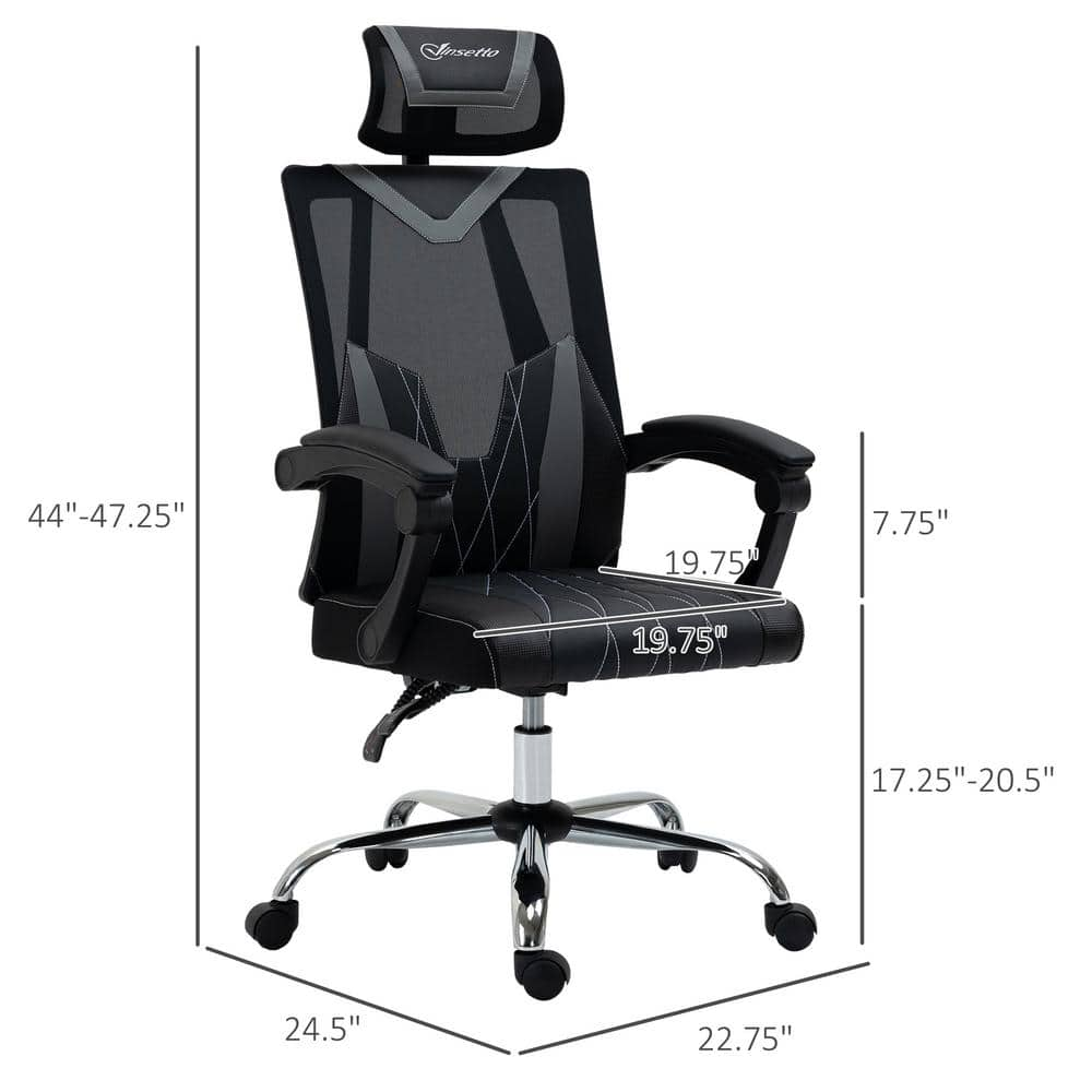 Vinsetto Grey PU Ergonomic Desk Chair with Non-Adjustable Arms 921-469V80GY