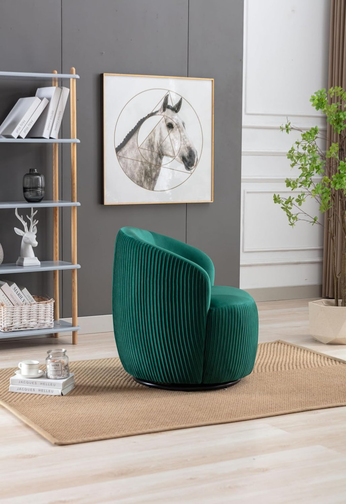 Elegant Accent Chair  Swivel Design With Channel Tufted Exterior  Green Velvet   Modern   Armchairs And Accent Chairs   by Decor Love  Houzz