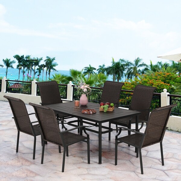 MAISON ARTS Outdoor 7piece Metal and Faux Rattan Dining Set