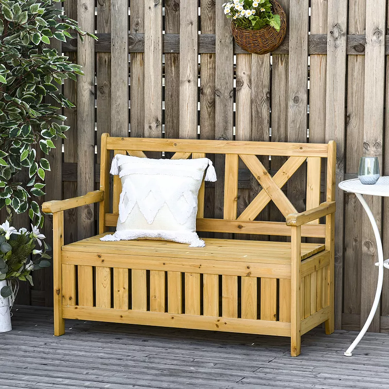 Outsunny 29 Gallon Garden Storage Bench with Waterproof Frame Large Entryway Deck Box w/ Unique X Shape Back Louvered Side Panels Yellow