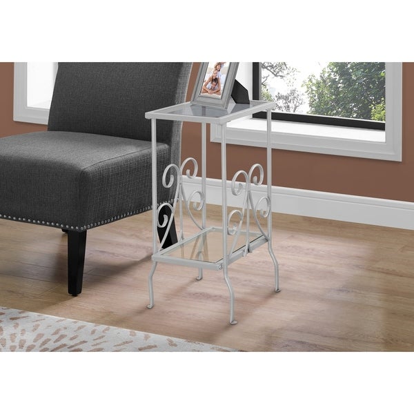 Accent Table， Side， End， Nightstand， Lamp， Living Room， Bedroom， Metal， Tempered Glass， Transitional