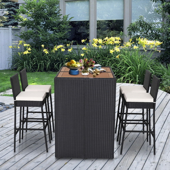 Costway 04368972 5 Pieces Patio Acacia Wood Dining...