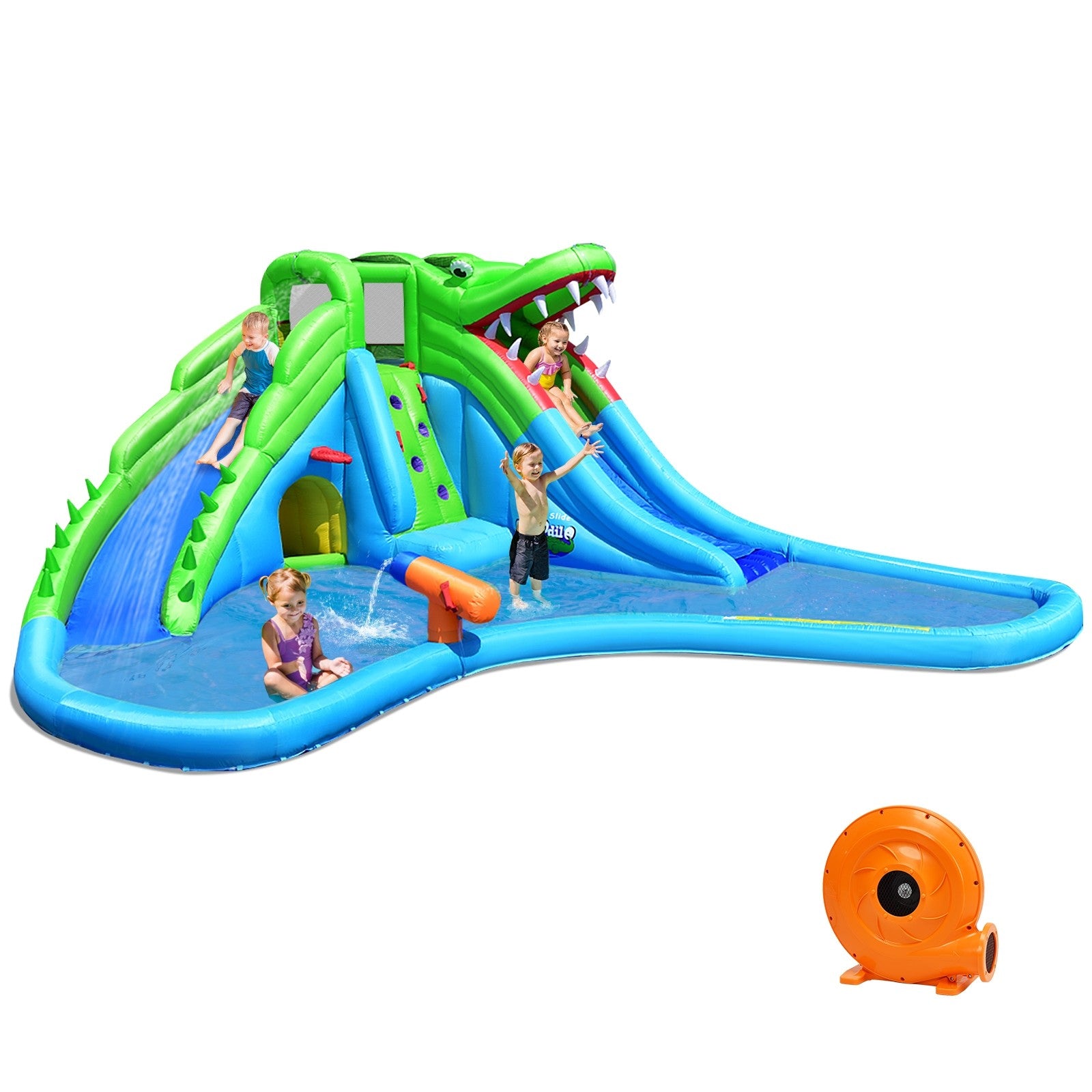 Inflatable Water Slide | Giant 7 in 1 Crocodile Water Park w/ Double Slides