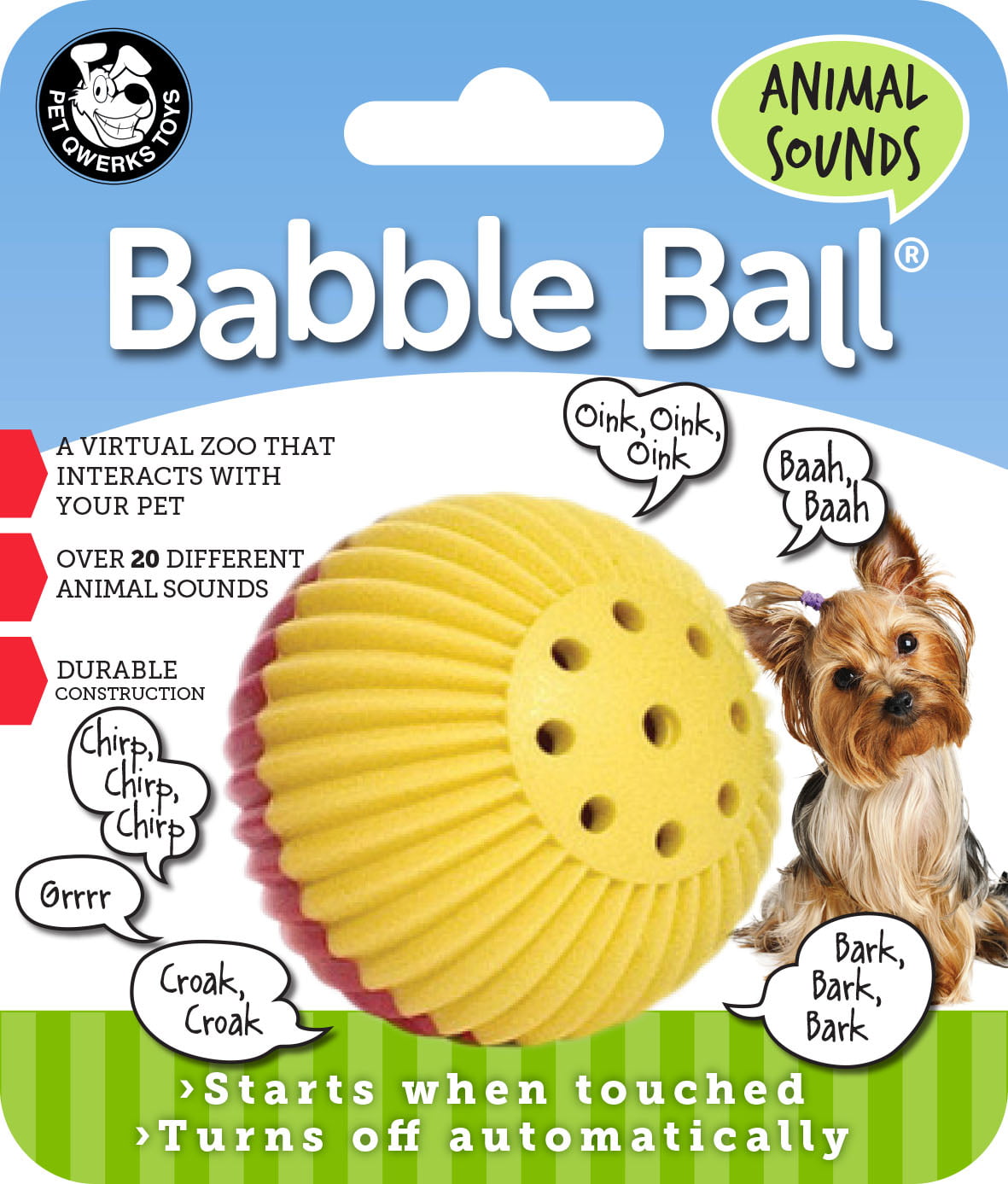 Pet Qwerks Animal Sounds Babble Ball Dog Toy， Small