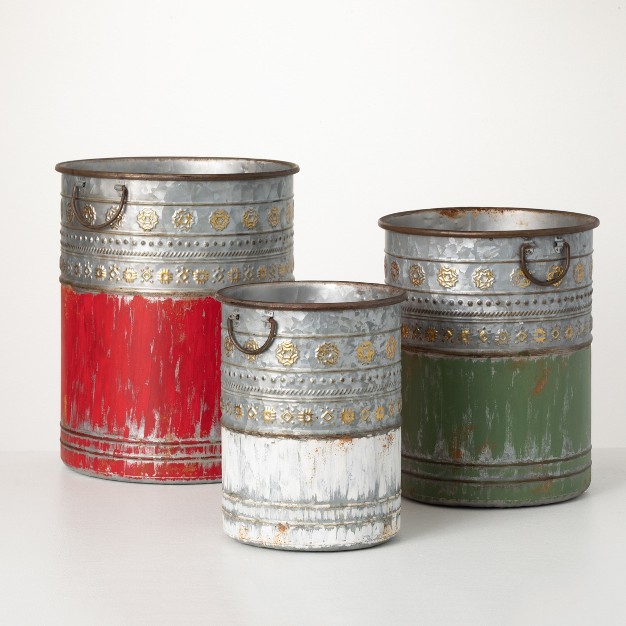 Patinaed Holiday Container Multicolor 16 quot h Metal Set Of 3