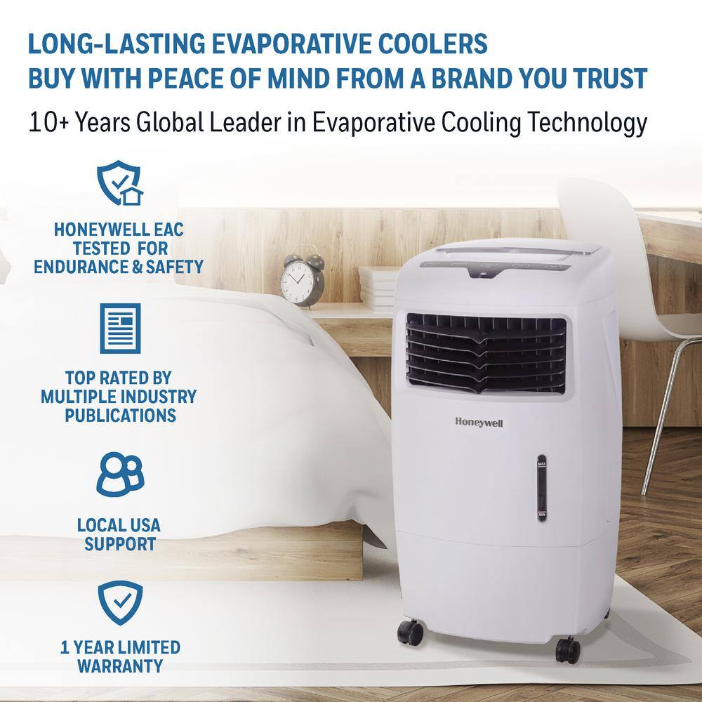 Honeywell 500 CFM 4-Speed Indoor Portable Evaporative Air Cooler (Swamp Cooler) with Remote Control for 300 sq. ft. CL25AE