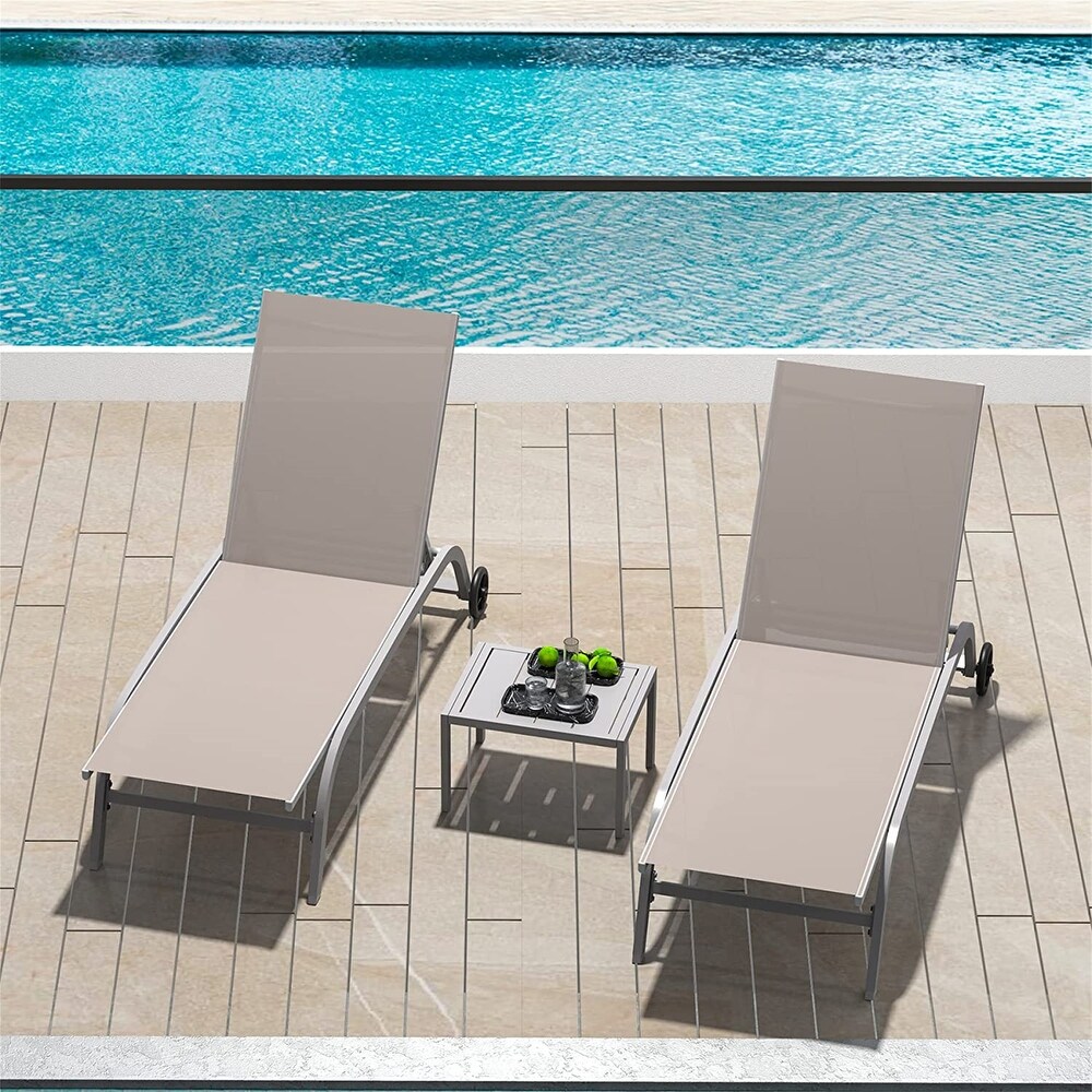 Chaise Lounge Outdoor Set of 3(2 Lounge Chairs+1 Table)