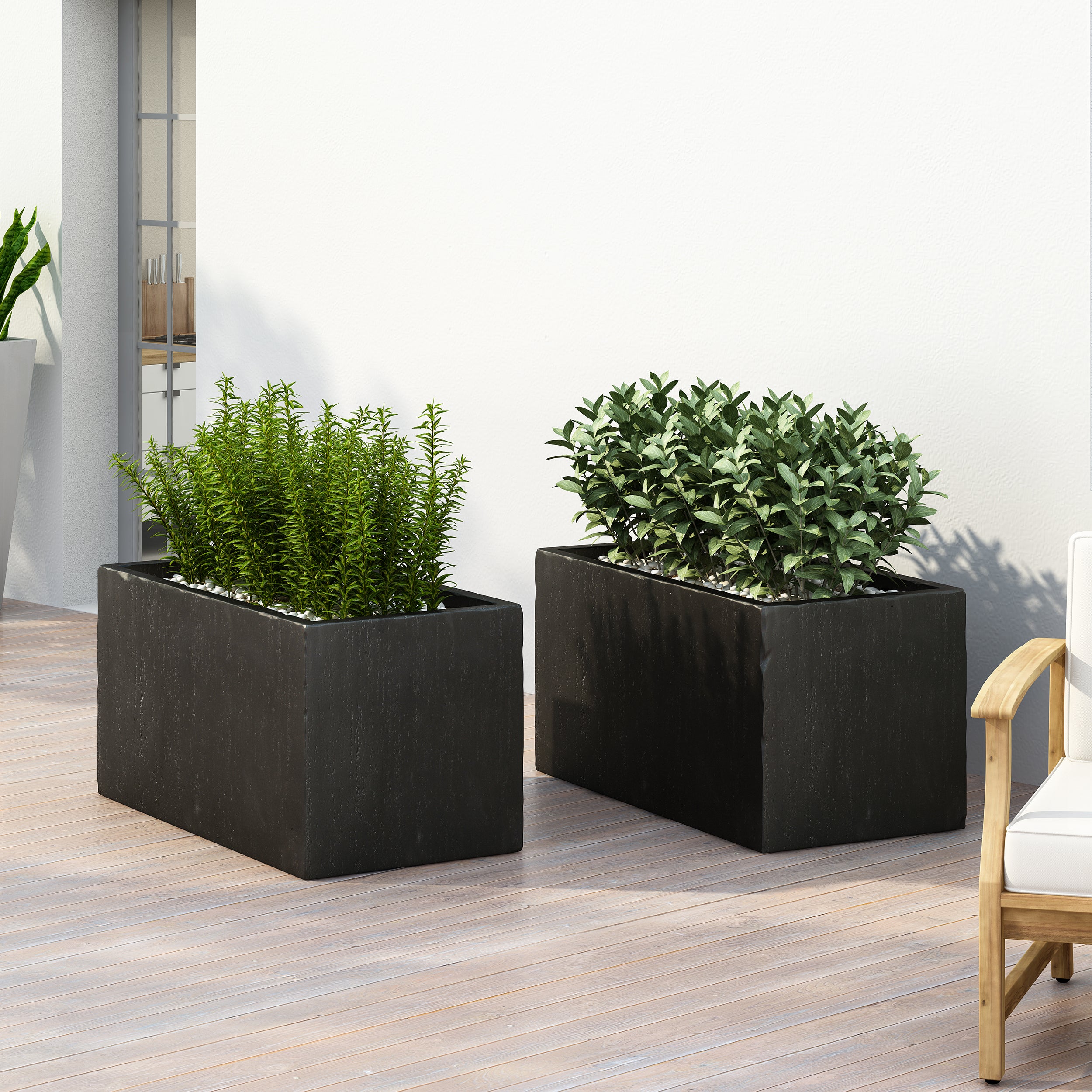 Fardeen Outdoor Modern Cast Stone Rectangular Planters (Set of 2)