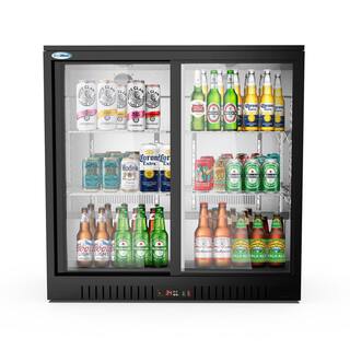 Koolmore 35 in. W 7.4 cu. ft. 2 Glass Sliding Door Counter Height Back Bar Cooler Refrigerator with LED Lighting in Black CT35-2L-BK