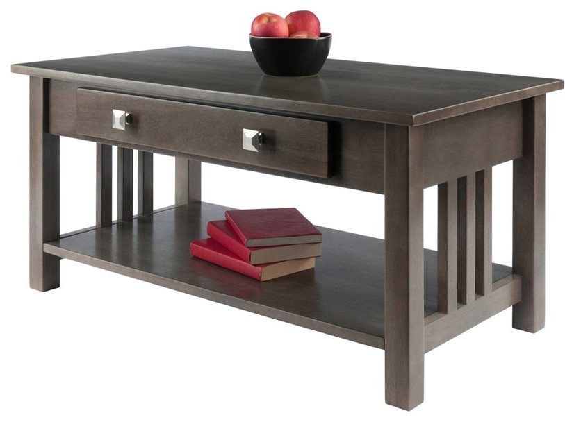 Winsome Stafford Transitional Solid Wood Storage Coffee Table in Oyster Gray   Craftsman   Coffee Tables   by Homesquare  Houzz