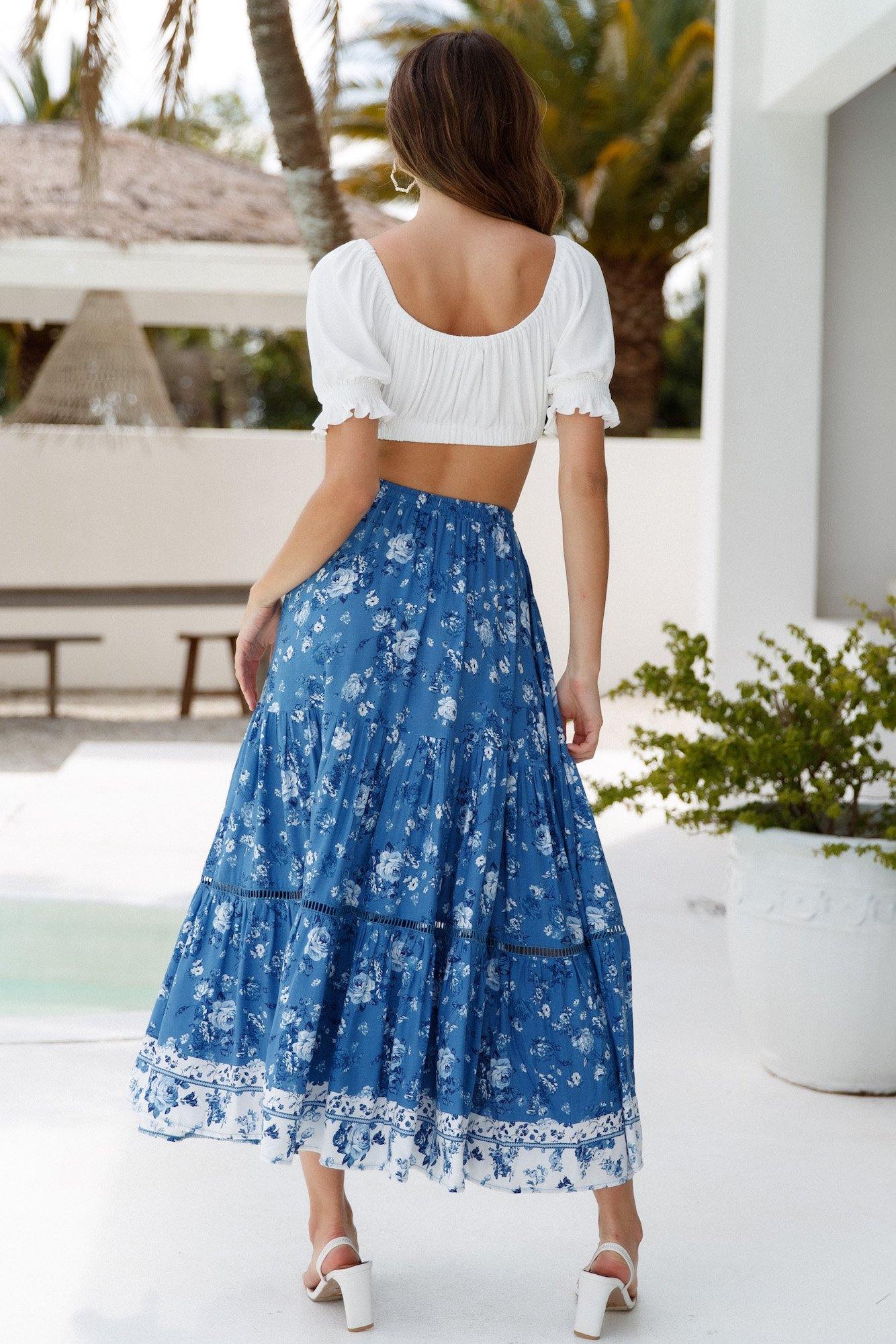 No More Tearful Goodbyes Maxi Skirt Blue