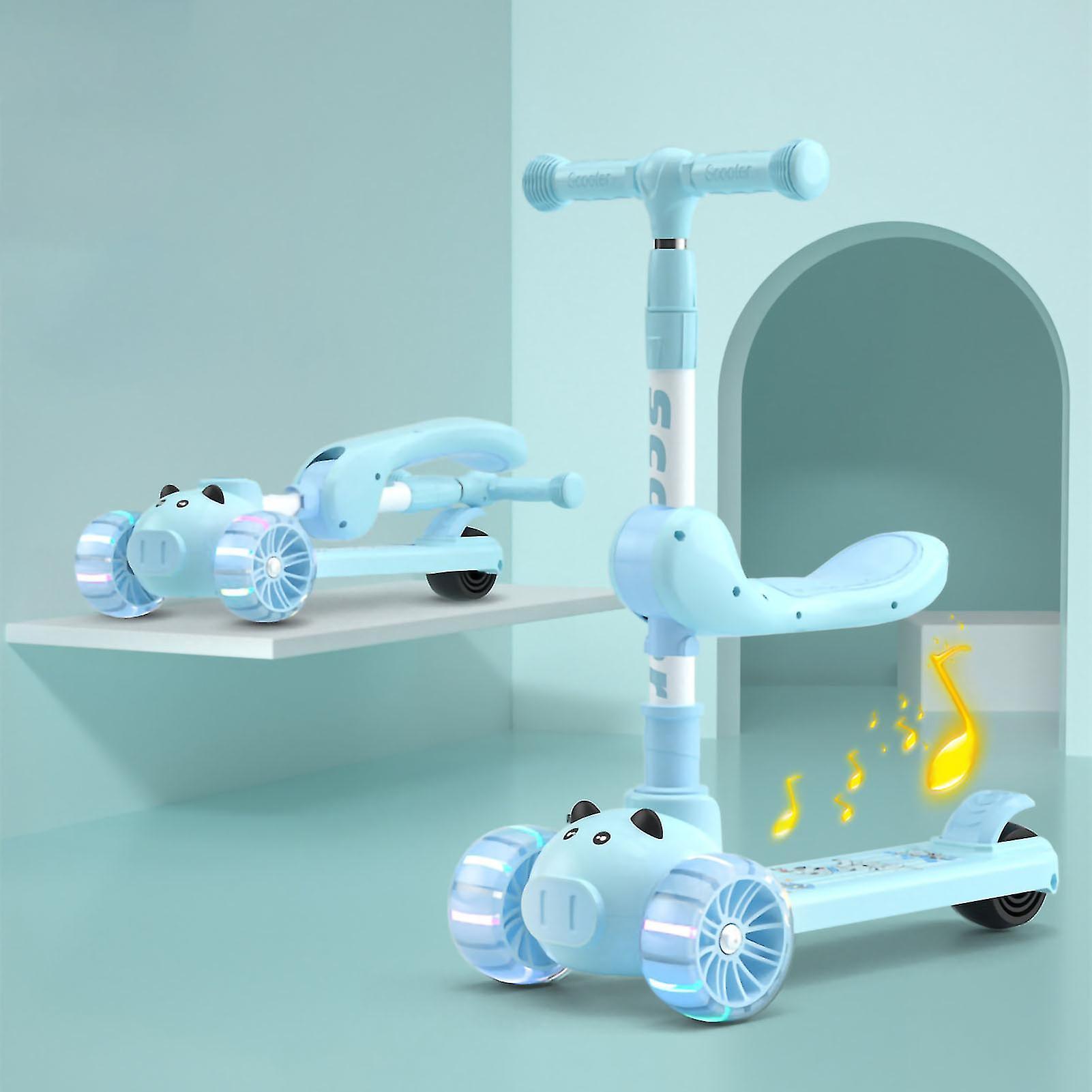 3 Wheeled Scooter Adjustable Height with Music Light Foldable Kick Scooter for Kids Boys Girls Blue