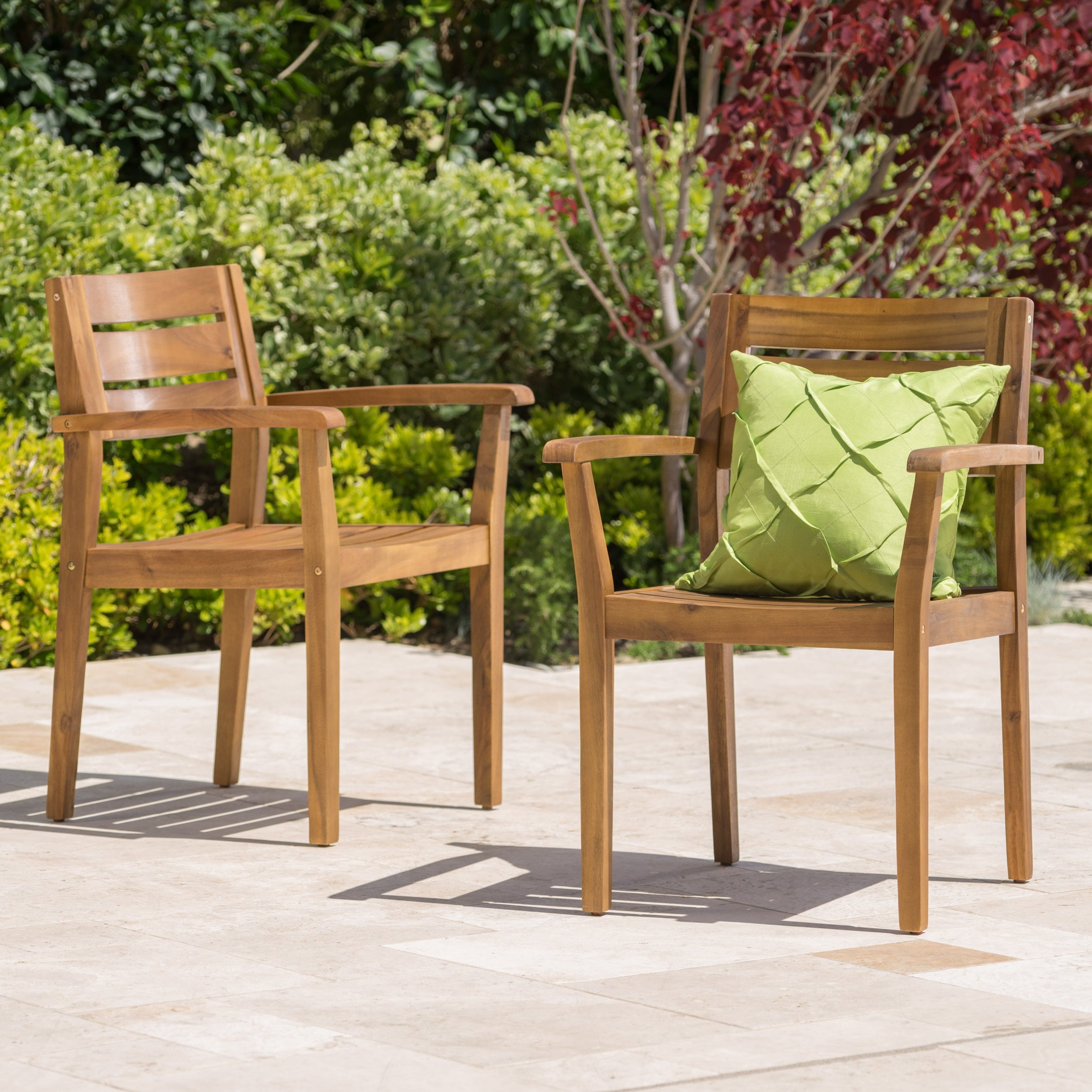 Stella Outdoor Acacia Wood Dining Chairs, Set of 2, Teak Finish)