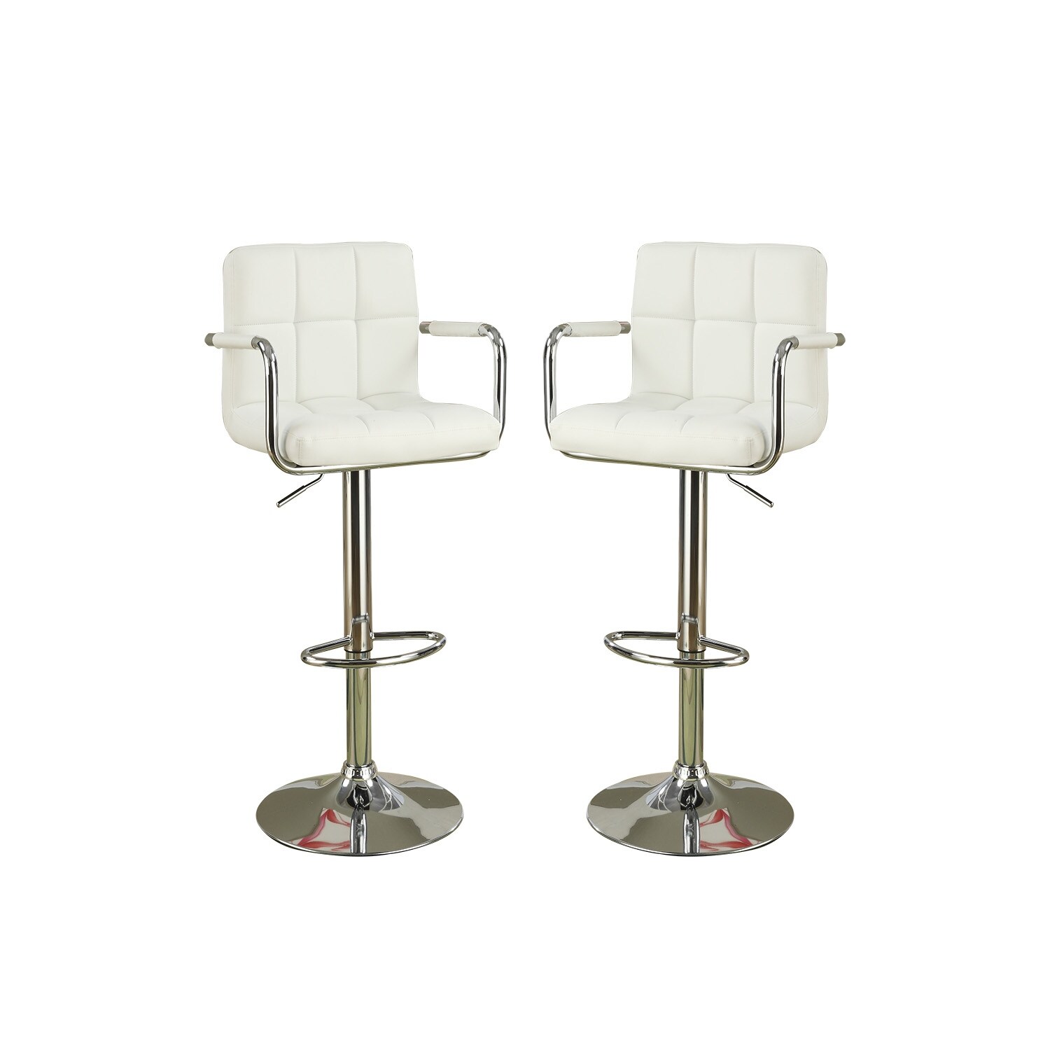 Faux Leather Bar Stools With Armrests， Chrome(Set of 2)