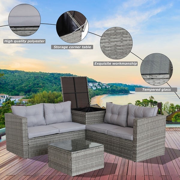 4 Piece Wicker Rattan Outdoor Patio Furniture Sofa Set w/Storage Box - Overstock - 37470498