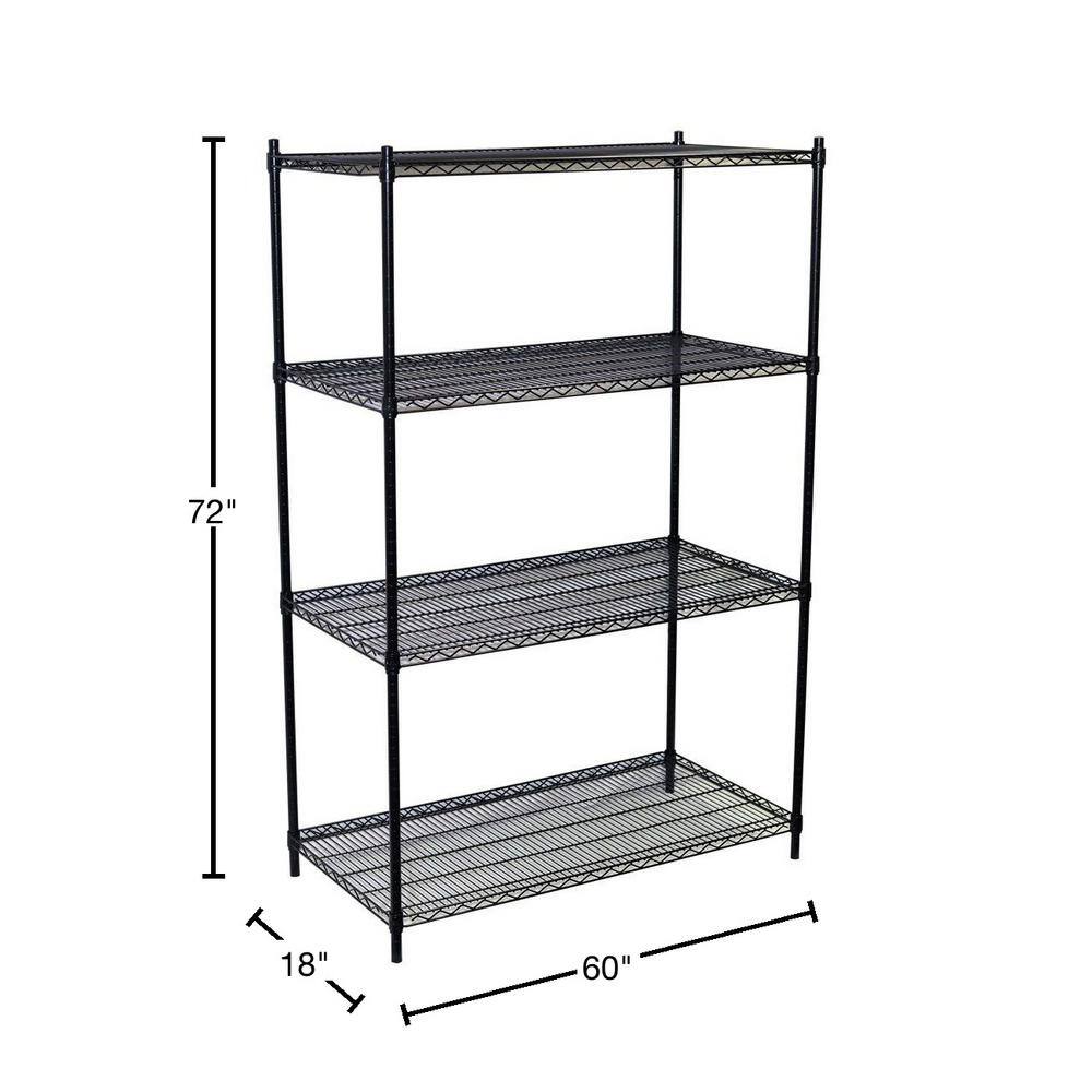Storage Concepts Black 4-Tier Steel Wire Shelving Unit (60 in. W x 72 in. H x 18 in. D) WBS4-1860-74