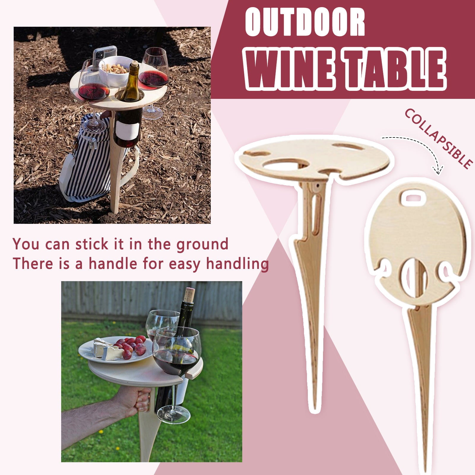 Wine Holder Wooden Table Outdoor Beer And Wine Table Round Portable Wine Table