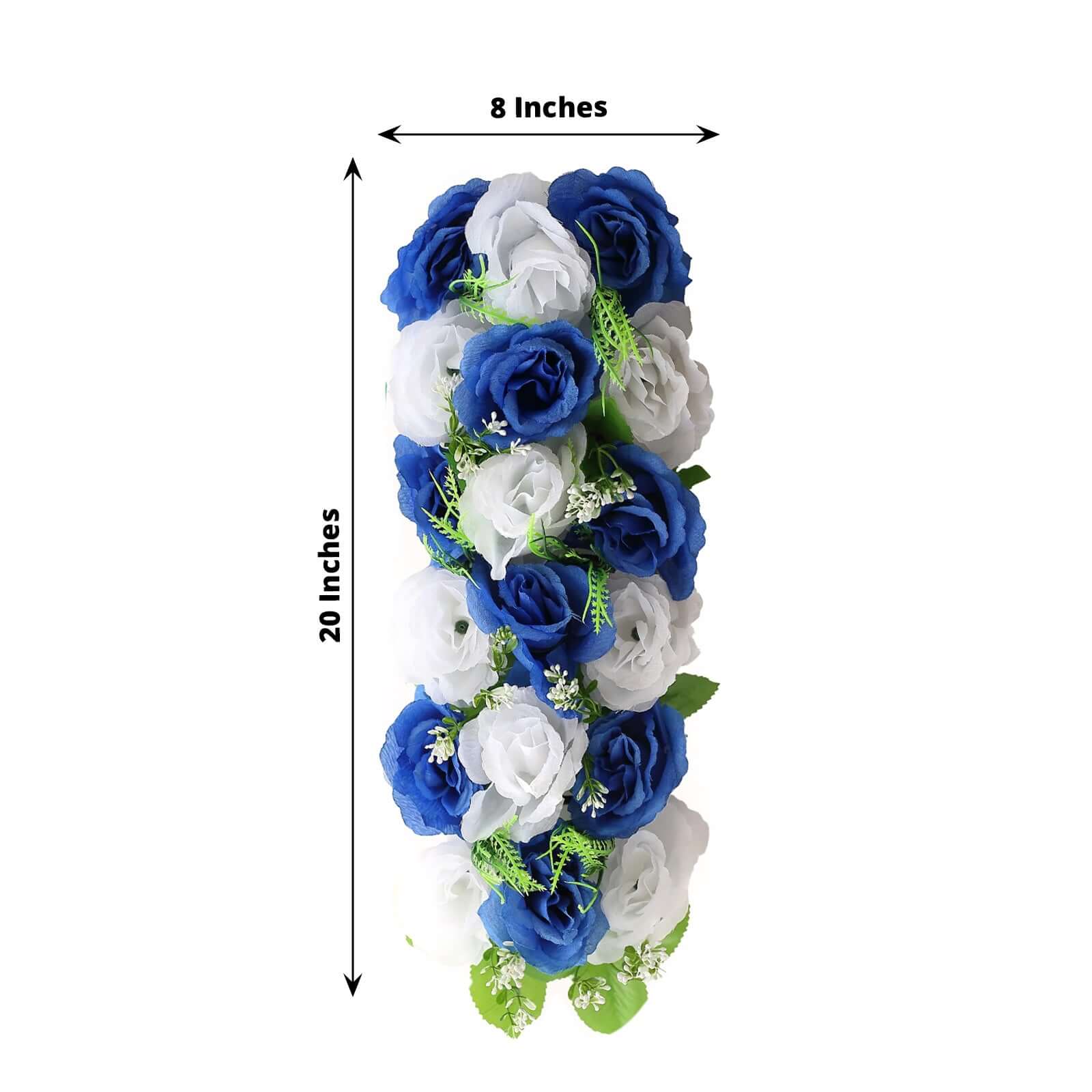 6 Pack White Royal Blue Silk Rose Flower Panel Table Runner, Artificial Floral Arrangements Dining Table Decor - 20