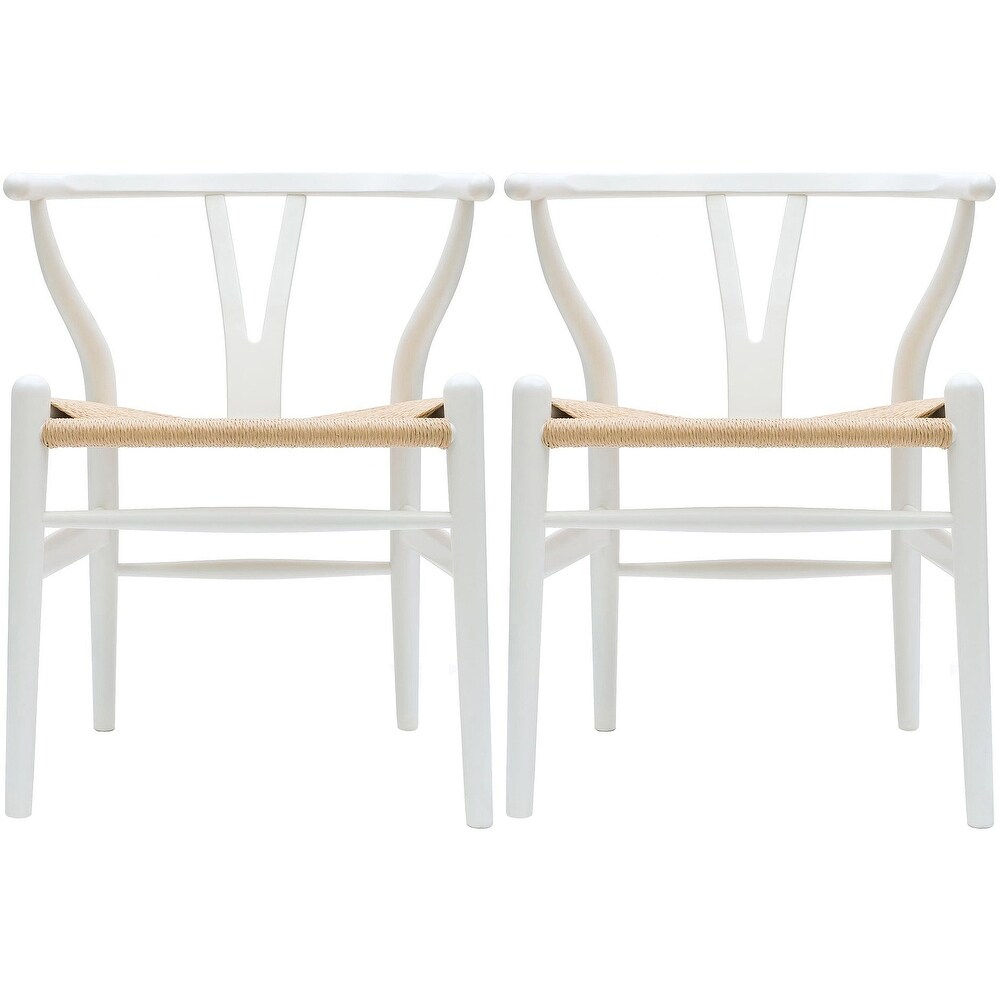 Set of 2 Modern Wood Dining Chair With Back Armchair Hemp Seat For Home Restaurant Office Kitchen