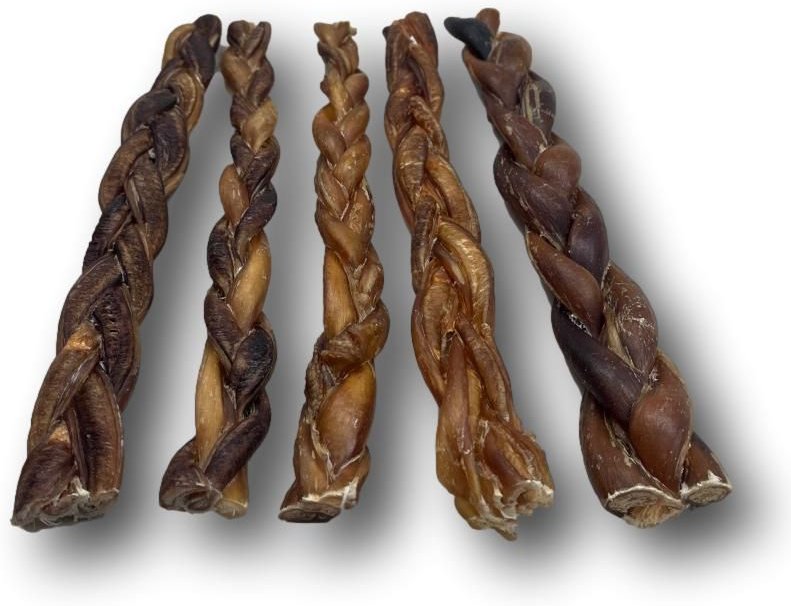 Top Dog Chews Braided Bully Sticks Dog Treats， 12-in， case of 5