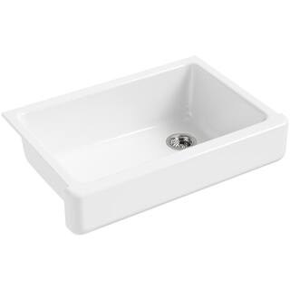 KOHLER Whitehaven Undermount Farmhouse Apron Front Self-Trimming Cast Iron 32.5 in. Single Bowl Kitchen Sink in White K-5826-0