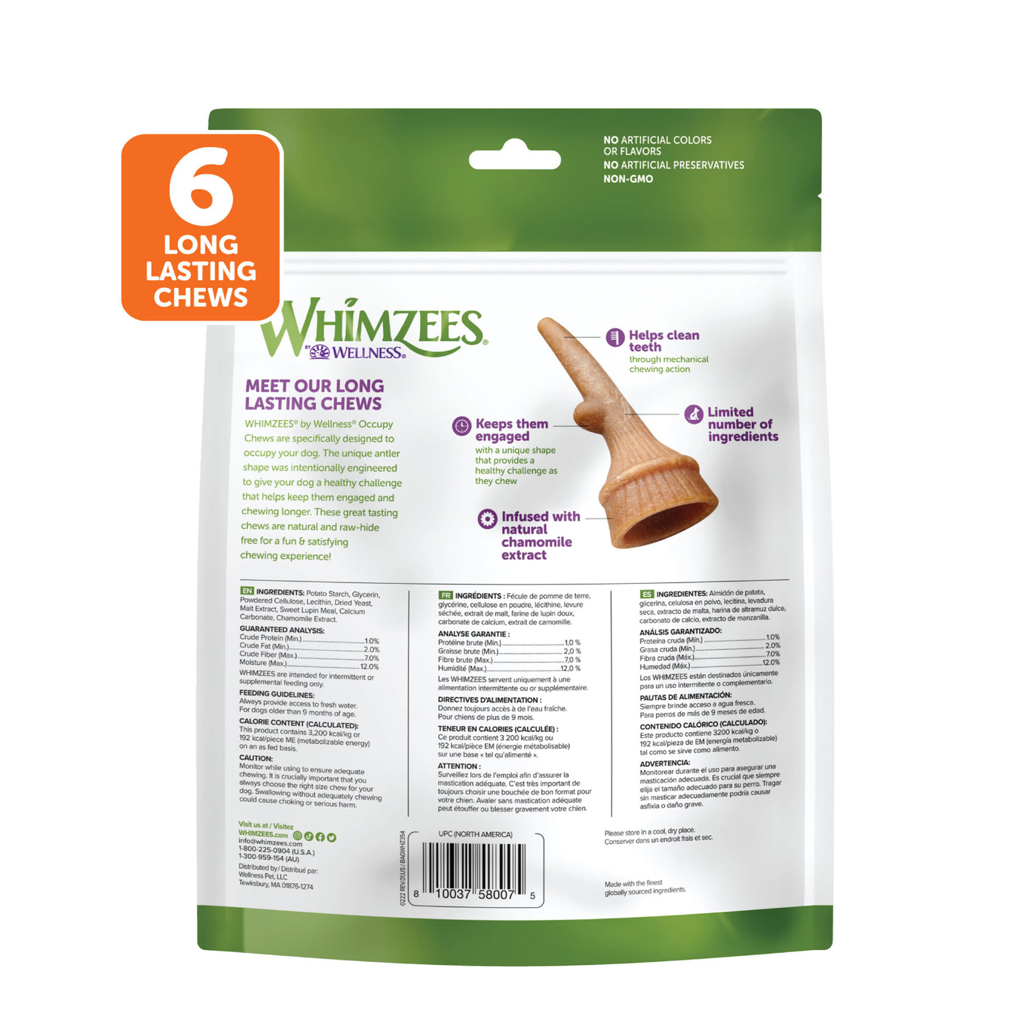 Whimzees Large Dental Occupy Calmzees Value Bag Dental Dog Chews， 12.7 oz.， Count of 6