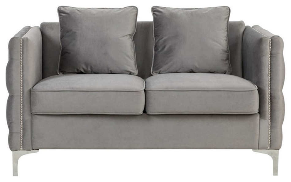 Benzara Zion 53 quotVelvet Accent Loveseat Handmade with Nailhead Trim in Gray   Midcentury   Loveseats   by Homesquare  Houzz