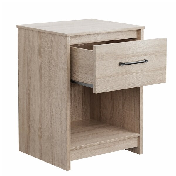 Gymax 2PCS Nightstand with Drawer Storage Shelf Wooden End Side Table