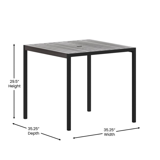 Emma And Oliver Square All weather Faux Teak Patio Dining Table With Steel Frame Seats 4