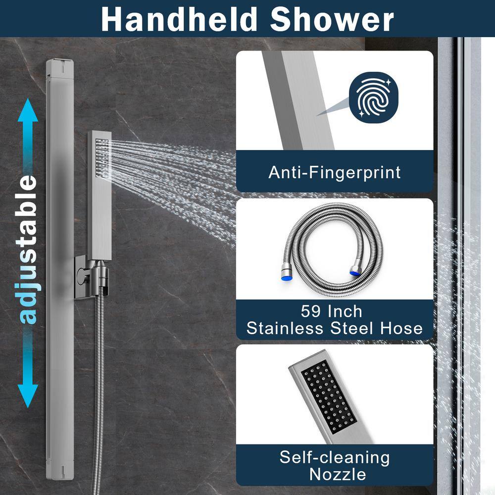 CRANACH Thermostatic LED 13-Spray Dual Shower Head Ceiling Mount and Handheld Shower 2.5 GPM with 6-Jets in Brushed Nickel SRSFS-1025-NK