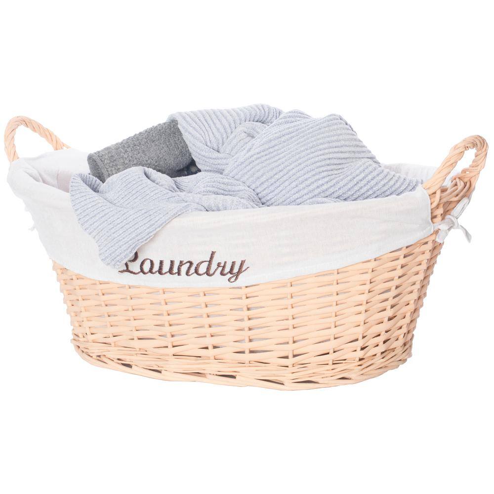 Vintiquewise Willow Laundry Hamper Basket with Liner and Side Handles QI003689