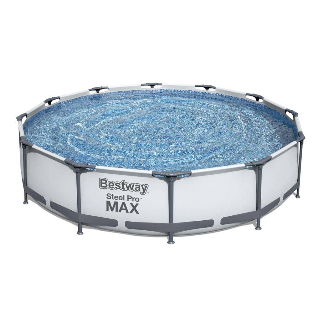 Bestway Steel Pro Max 12 ft. Round x 30 in. Deep Above Ground Swimming Pool and Pump 56417E-BW