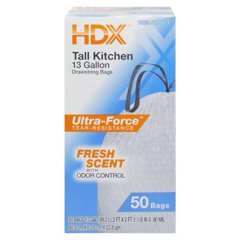 HDX 13 Gallon White Fresh Scent Drawstring Trash Bags (50-Count) HDX13GDSFRESH50