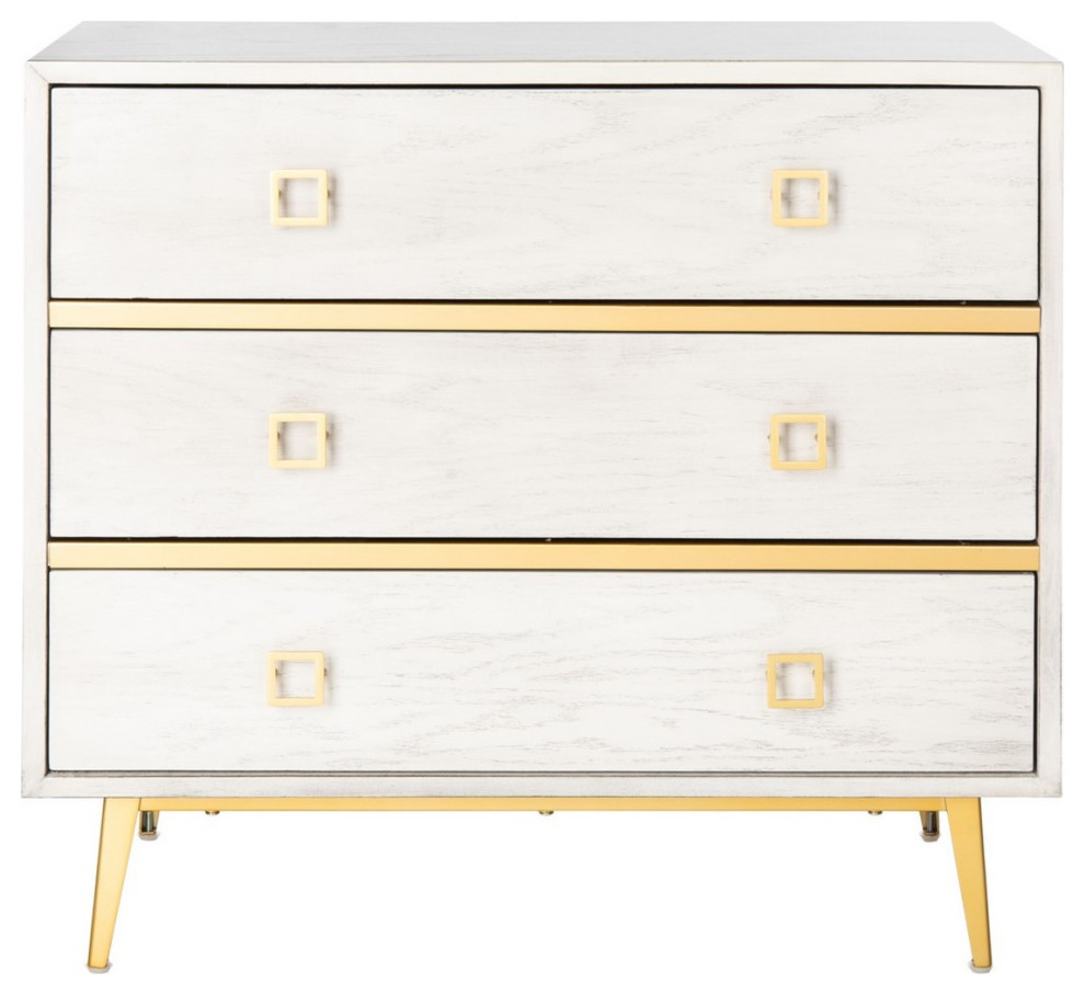 Gina 3 Drawer Chest Whitewash/Gold   Midcentury   Accent Chests And Cabinets   by V.S.D Furniture  Houzz