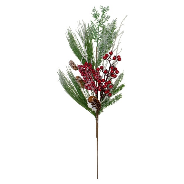 Northlight 26 inch Frosted Green And Red Berries With Pinecones And Greenery Artificial Christmas Spray