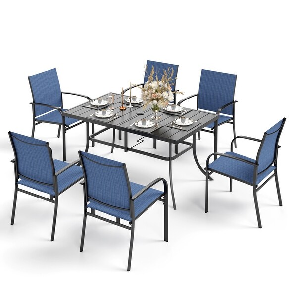 MAISON ARTS 7Piece Patio Dining Set Metal Rectangle Table and 6 Textilene Chairs