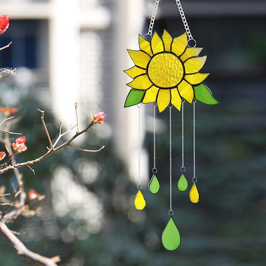 Rinhoo Wind Bell Alloy Sunflower Wind Chime Epoxy Hanging Craft Decoration Windbell for Home Garden