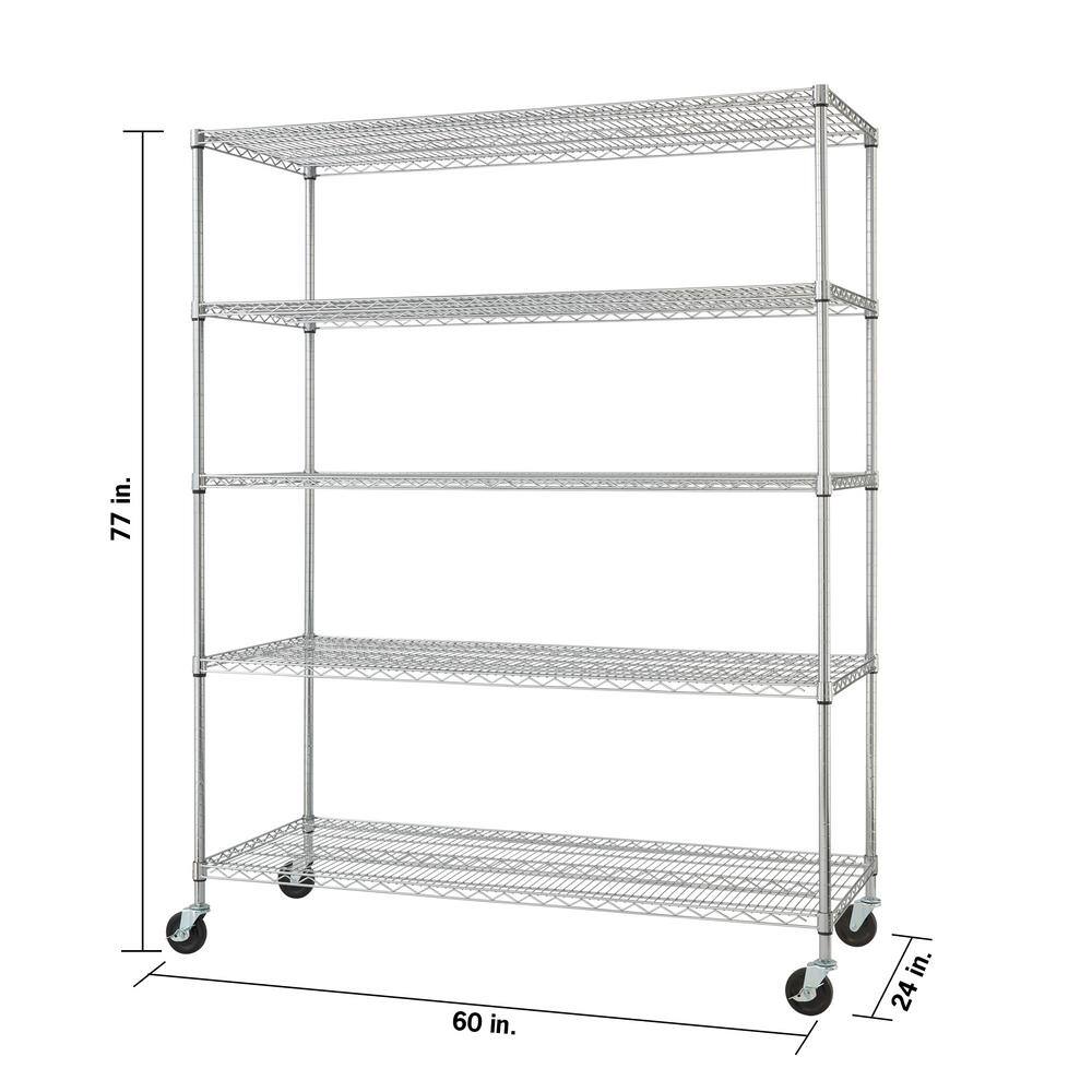 TRINITY EcoStorage Chrome 5-Tier Rolling Heavy Duty Steel Wire Shelving Unit (60 in. W x 77 in. H x 24 in. D) TBTZ-0904