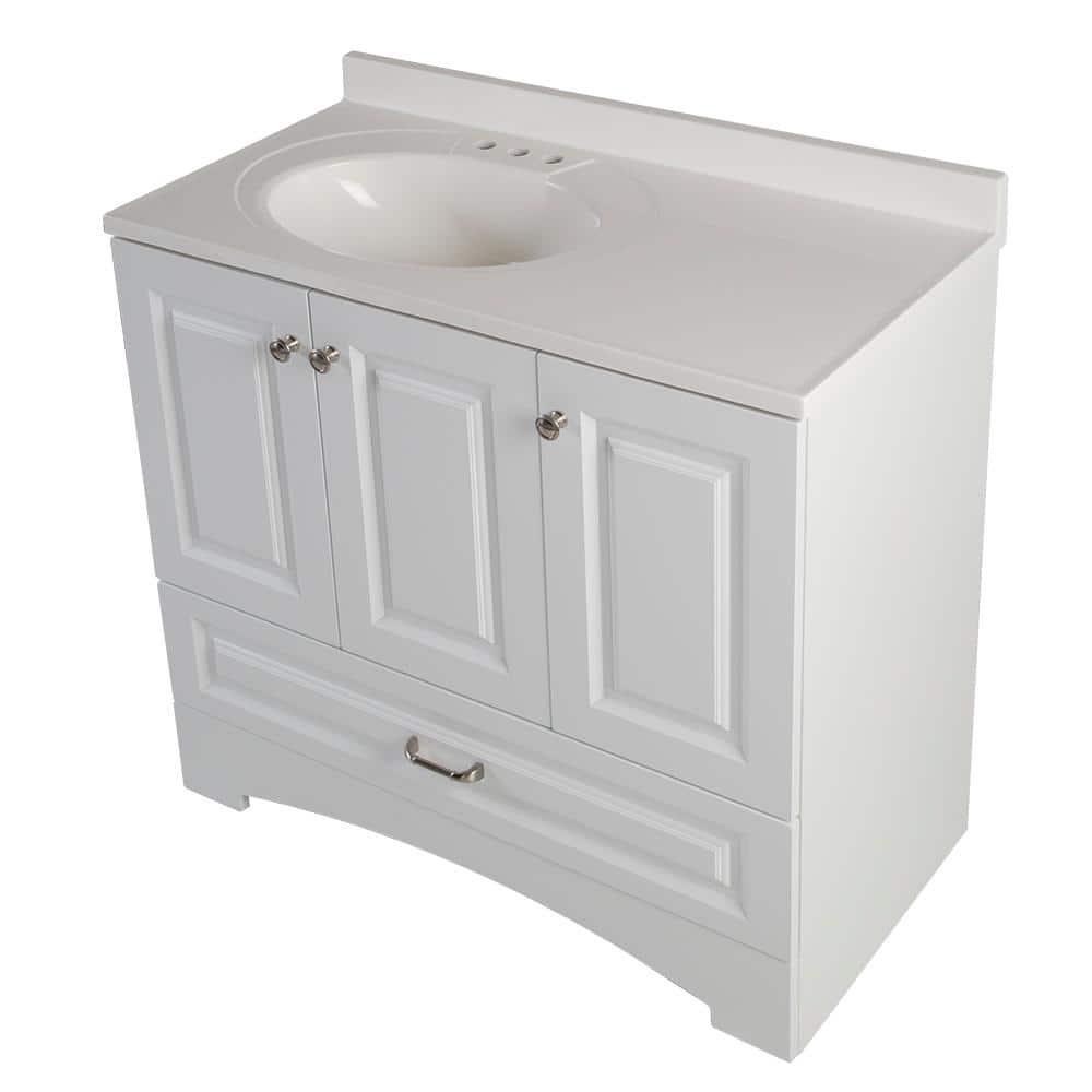 Glacier Bay Lancaster 365 in W x 1863 in D Raised Panel Bath Vanity in White with White Cultured Marble Top