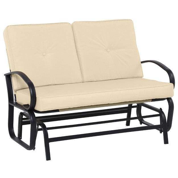 Outsunny Patio Glider Bench With Padded Cushions And Armrests Outdoor 2 person Swing Rocking Chair Loveseat With Sturdy Frame